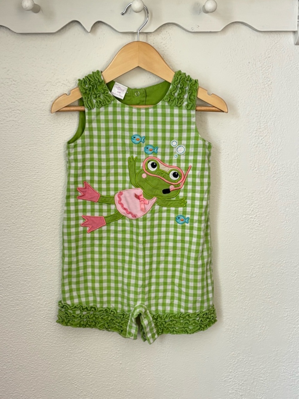 Cre8tions Frog Gingham Romper 24M Boutique Summer Outfit Cute